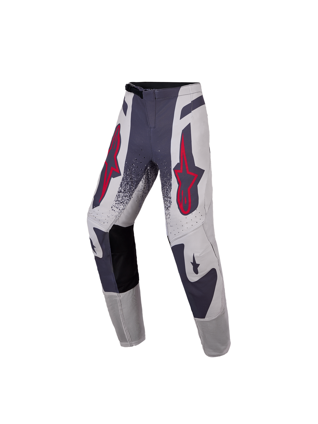 Alpinestars 2027 Supertech Swan Bukser Ungdom, premium motocrossbukser til børn og unge, grå og rød, stretch rip-stop tekstil med 600D-forstærkninger og atletisk pasform.