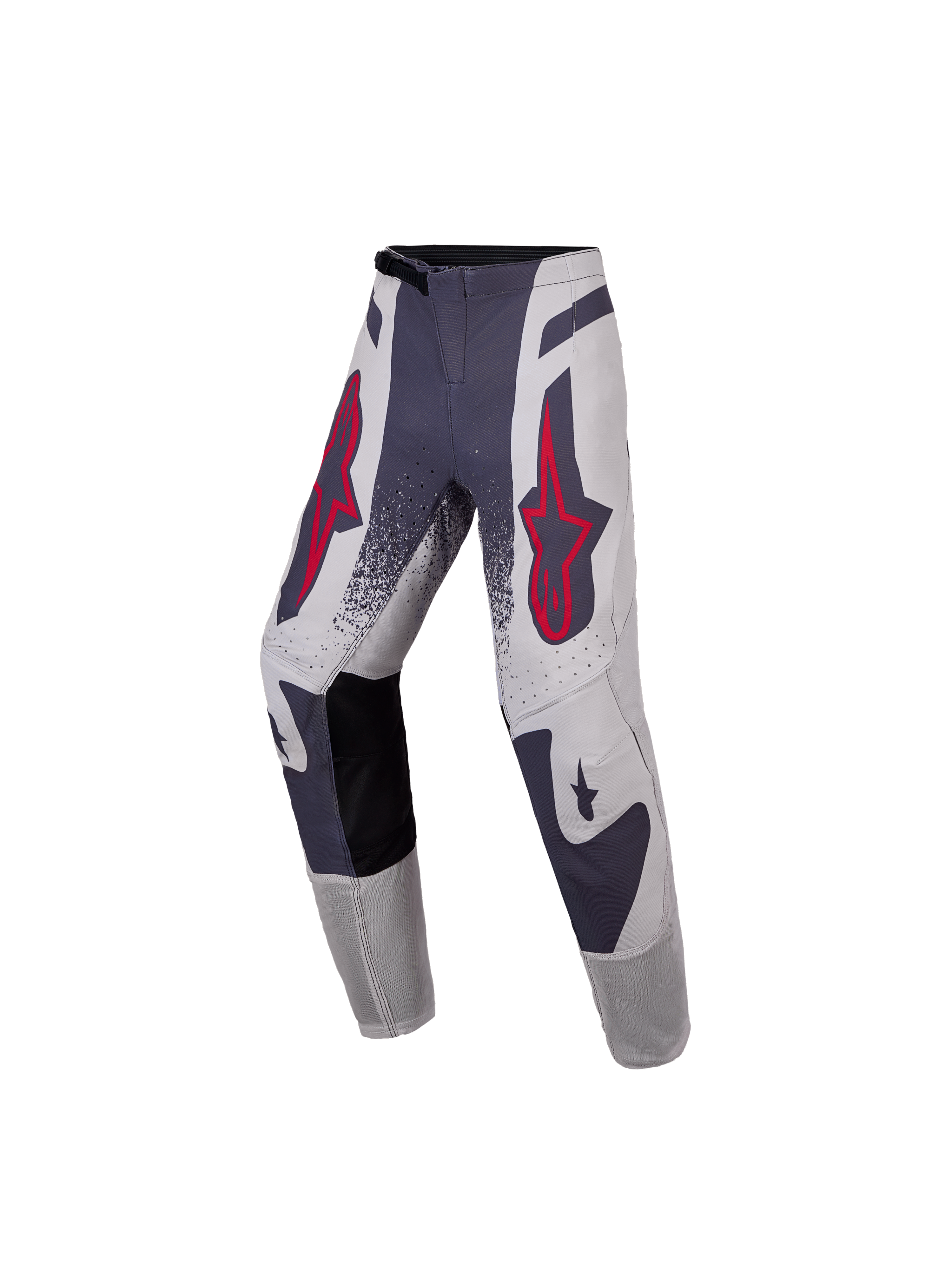 Alpinestars 2027 Supertech Swan Bukser Ungdom, premium motocrossbukser til børn og unge, grå og rød, stretch rip-stop tekstil med 600D-forstærkninger og atletisk pasform.