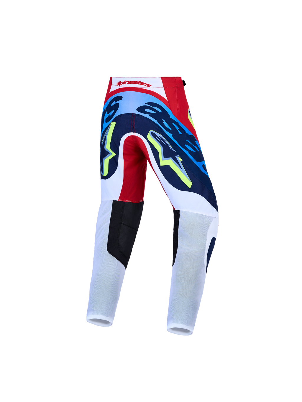 Alpinestars Supertech Dyna bukser til ungdom, motocrossbukser i rød, hvid og mørkeblå, bagfra, atletisk pasform til MX