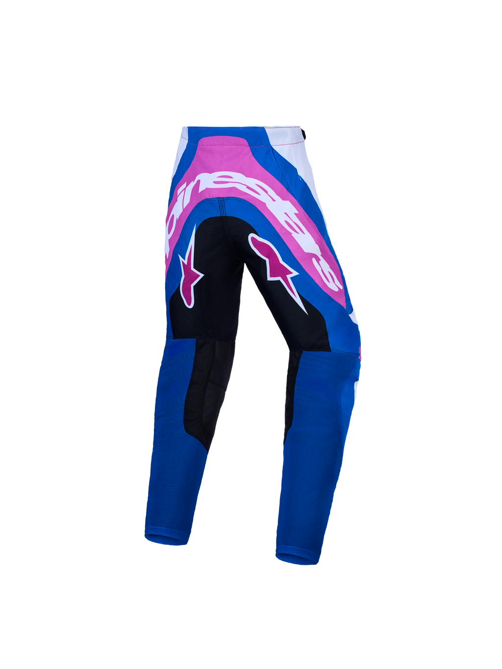 Alpinestars Supertech Maven bukser til ungdom, blå og pink motocrossbukser med forstærket sæde, set bagfra