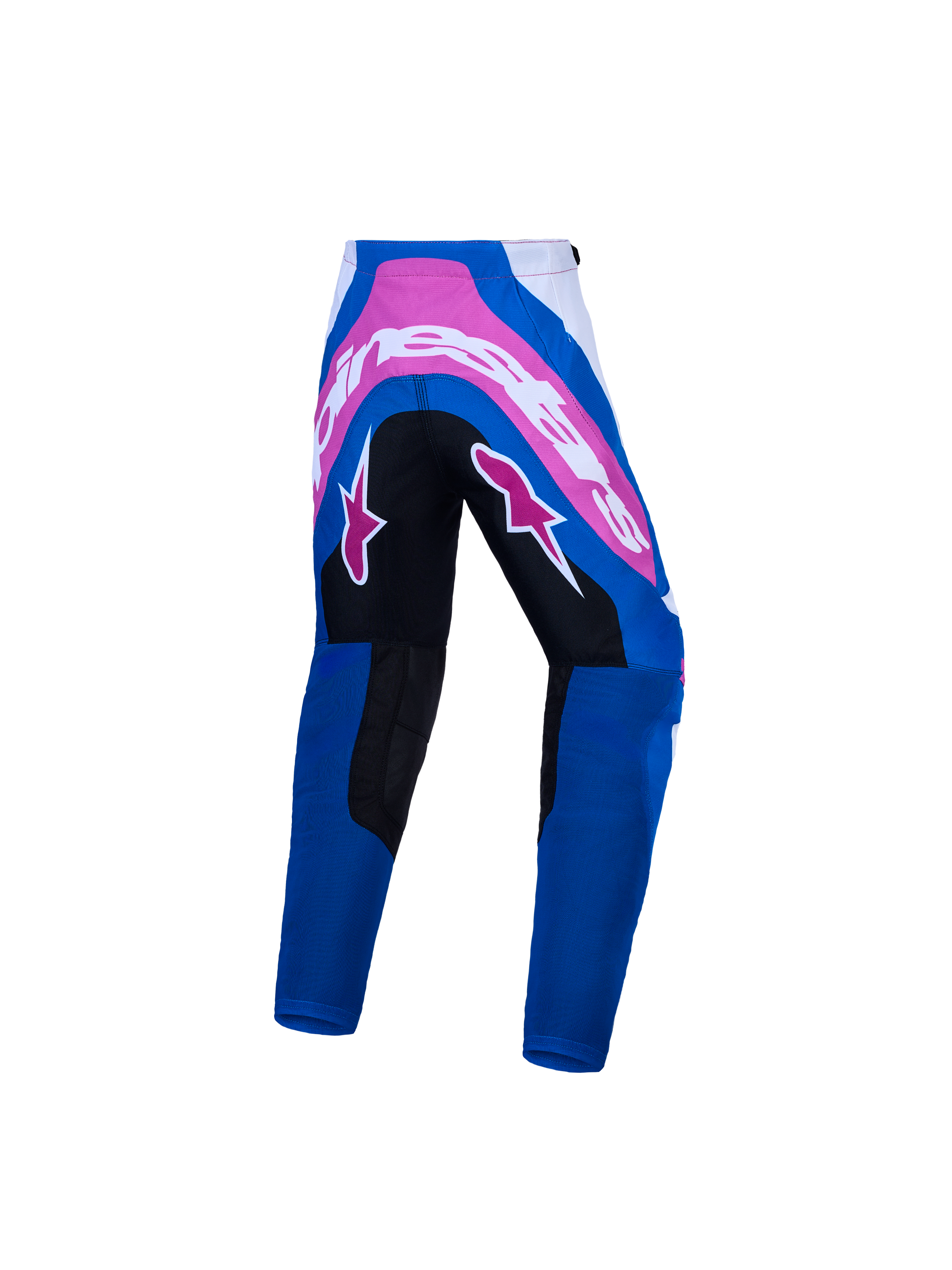 Alpinestars Supertech Maven bukser til ungdom, blå og pink motocrossbukser med forstærket sæde, set bagfra
