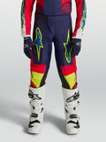 Alpinestars 2027 Fluid Drag bukser til unge, blå og rød motocrossbukser med neongul grafik til terrænkørsel