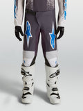 Alpinestars 2027 Fluid Drag bukser til ungdom, motocrossudstyr, grå og blå, 600D polyfabric med forstærkede knæ.