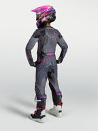 Alpinestars Youth Fluid Lone Jersey, Motocross Racing Apparel, Gray Camo and Purple, Rear View on Young Rider.