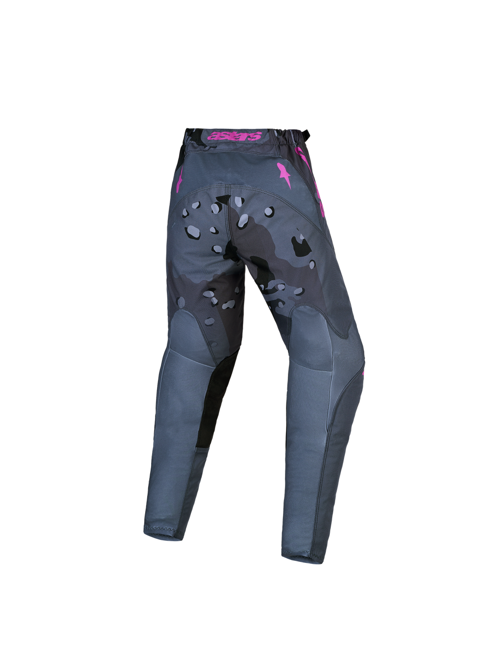 Alpinestars 2027 Youth Fluid Lone Pants, Youth Motocross Pants, Gray Camo and Purple, durable 600D polyfabric construction, back view.