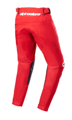 Alpinestars Youth 2023 Racer Narin Pants, Motocross Pants, Mars Red and White, Back view showing white Alpinestars branding on the rear waist, black leather inner leg panels, pre-curved ergonomic design for off-road riding