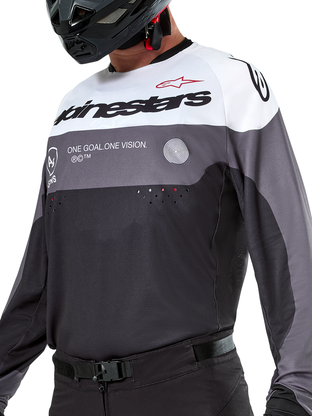 Alpinestars Pro-Dura Jersey, motocross- og endurotrøje, sort, magnet og hvid, teknisk off-road beklædning med laserskårne perforationer og åndbar poly-stof konstruktion