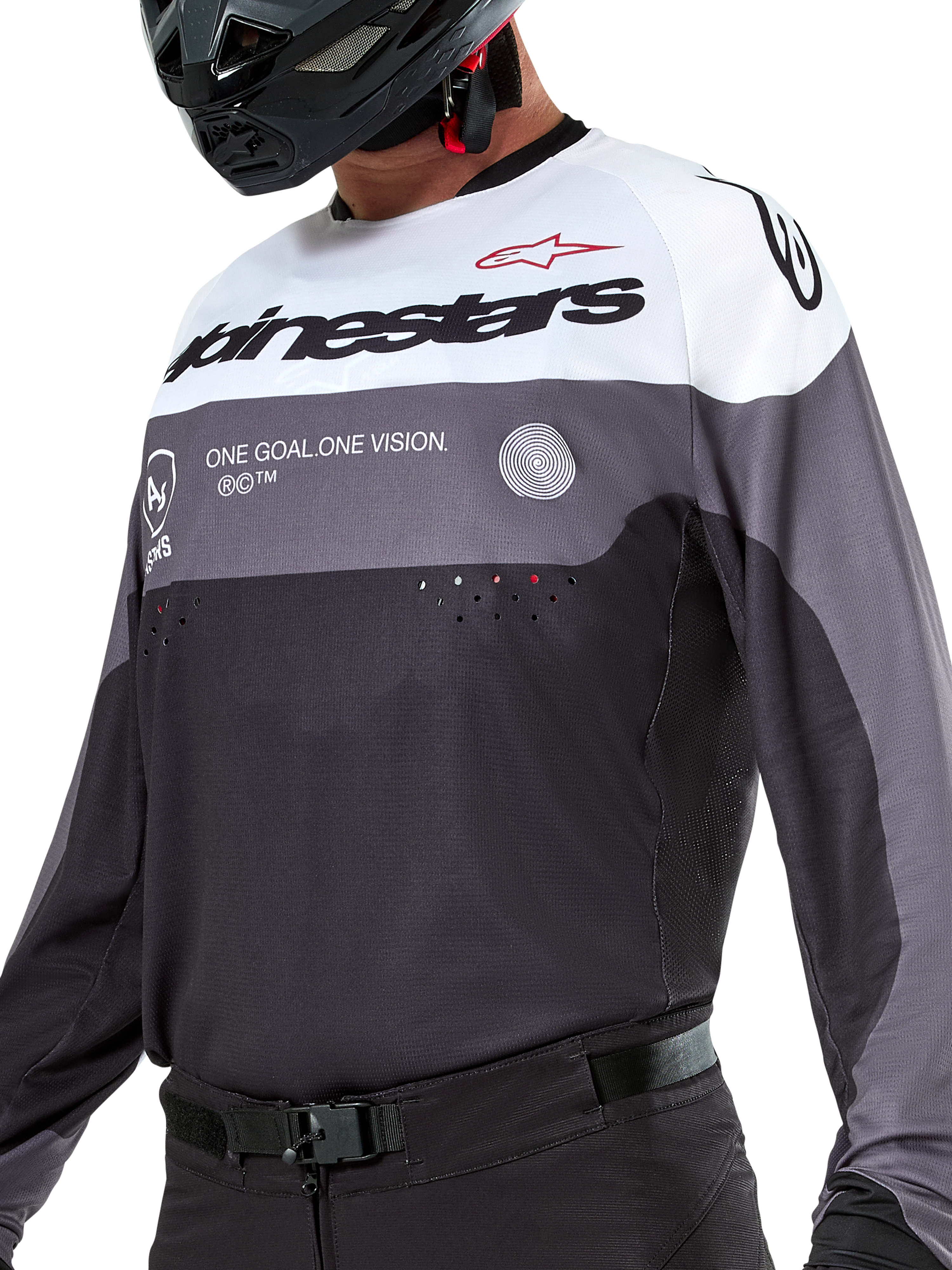 Alpinestars Pro-Dura Jersey, motocross- og endurotrøje, sort, magnet og hvid, teknisk off-road beklædning med laserskårne perforationer og åndbar poly-stof konstruktion