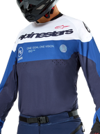 Alpinestars Pro-Dura trøje, enduro- og motocross-trøje, marineblå, klar blå og hvid, atletisk pasform med markant branding, slidstærk tekstilkonstruktion til off-road præstation