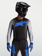 Alpinestars Supertech Hiten AFD trøje, motocross-racingtrøje til herrer, sort og blå med atletisk pro-pasform.