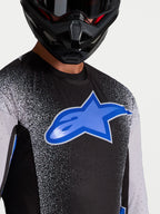 Alpinestars Supertech Hiten AFD trøje, sort og blå herre-motocross-racingtrøje med laserskåret ventilation og stort logo