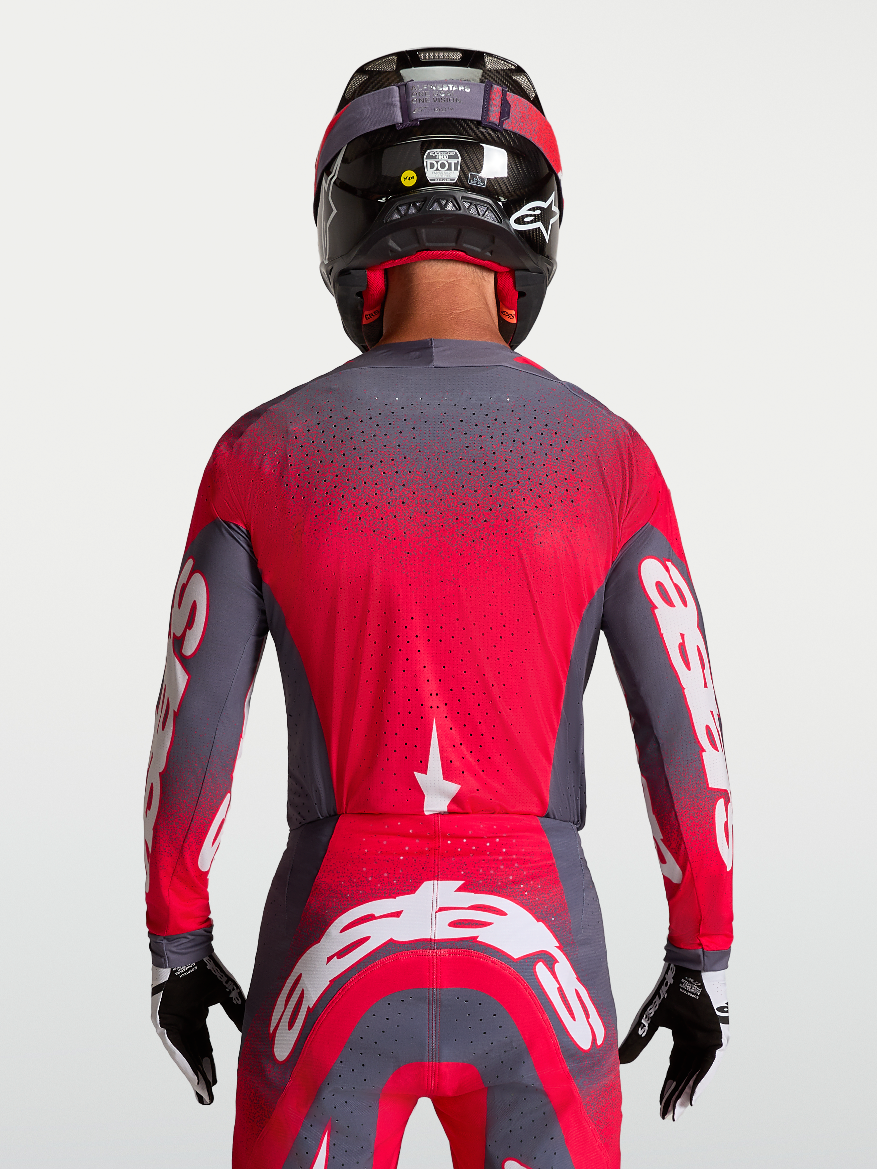Alpinestars Supertech Hiten AFD Jersey, Motocross Racing, Gray and Red Fluo, featuring ventilated mesh construction.