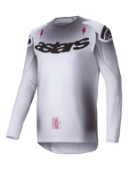 Alpinestars 2025 Supertech Maker trøje, motocross trøje, sølv og sort, letvægts stretch-mesh konstruktion med atletisk racepasform