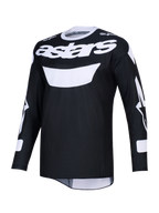 Alpinestars 2026 Racer Air Riway trøje, sort og hvid motocross-trøje med markant hvidt Astars-logo på brystet, let mesh-materiale for høj luftgennemstrømning, lange ærmer og en atletisk pasform til off-road kørsel.