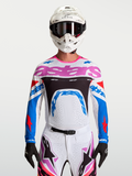 Alpinestars Supertech Dyna trøje, hvid og blå motocross-racetrøje til herrer med pink grafik, åndbar letvægts strækmesh og pro-niveau pasform