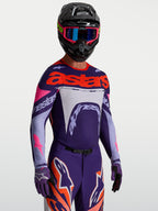 Alpinestars Supertech Dyna Jersey, Men's Motocross Top, Light Violet and Deep Purple with Pink Fluo, athletic stretch mesh.