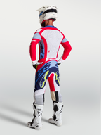 Alpinestars Supertech Dyna Jersey in Fire Red and Navy Blue, Men's Motocross Gear with laser-cut back panels.