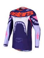 Alpinestars Supertech Dyna Jersey, Purple and Pink Fluo motocross jersey with ventilated stretch mesh and athletic fit.
