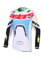 Alpinestars 2027 Supertech Dyna Motocross Jersey in Green Fluo and Black, featuring a breathable stretch mesh race fit.