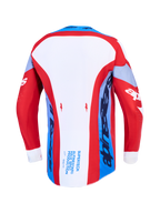Alpinestars Supertech Dyna Jersey, red, white and navy blue motocross racing shirt, back view with extended rear hem.