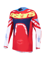Alpinestars Supertech Dyna Jersey, men's red and navy blue motocross racing jersey with lightweight stretch mesh.