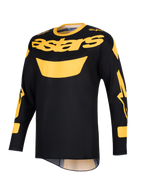 Alpinestars 2026 Racer Riway Jersey, motocross-trøje, gul og sort, med et markant gult 'astars'-logo på brystet, lange ærmer med grafiske detaljer og en letvægts polyfabric-konstruktion til off-road kørsel.