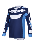 Alpinestars 2026 Racer Riway Jersey, motocross-trøje, Ucla blå og hvid, med markant hvidt 'astars'-logo på brystet, langærmet design med logoer på ærmerne, let poly-tekstil og fugttransporterende konstruktion til terrænkørsel