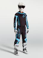 Alpinestars 2027 Supertech Vesta Jersey AND 2027 Supertech Vesta Gear Set, Men's Black and Turquoise Motocross Outfit.