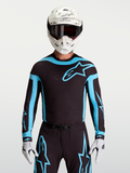 Alpinestars Supertech Vesta trøje, sort og turkis motocrosstrøje til herrer med åndbare laserskårne ventilationshuller