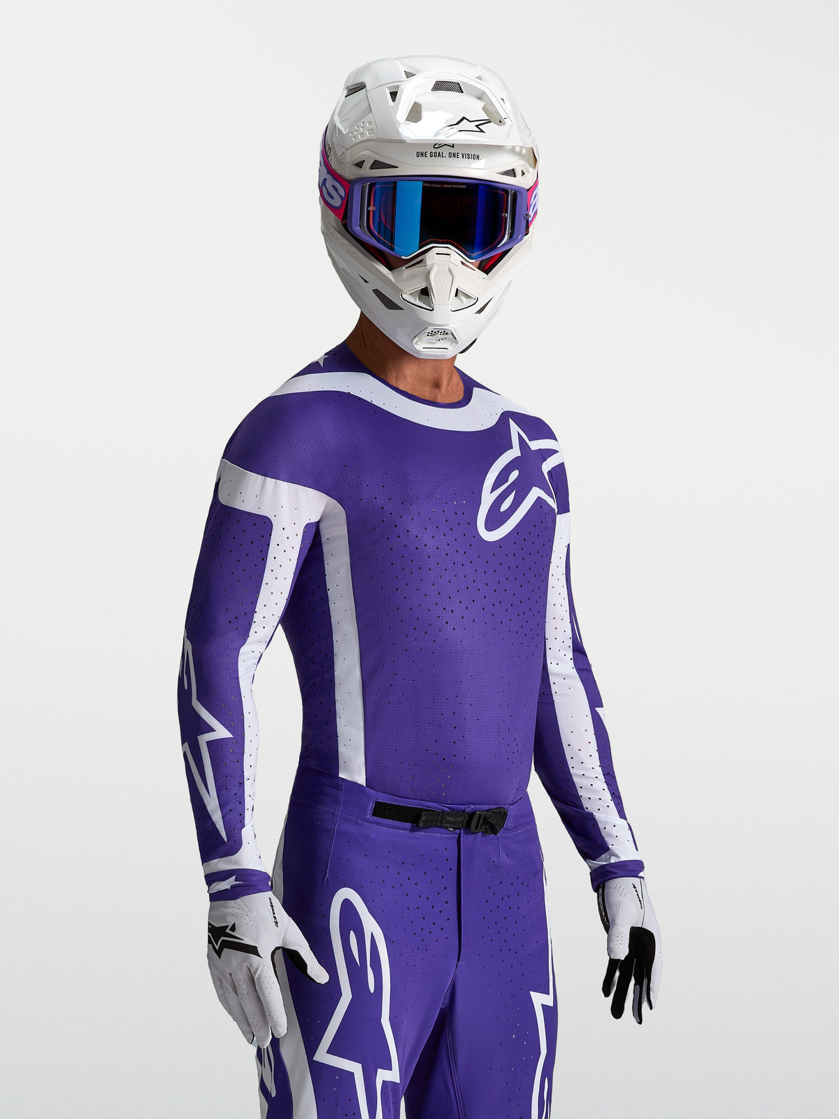 Alpinestars Supertech Vesta Jersey, Deep Blue and White Motocross Jersey with laser-cut ventilation and athletic race fit.