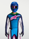 Alpinestars Techstar Maven trøje, blå og grøn motocrosstrøje med pink stjernelogo og atletisk race fit til herrer.