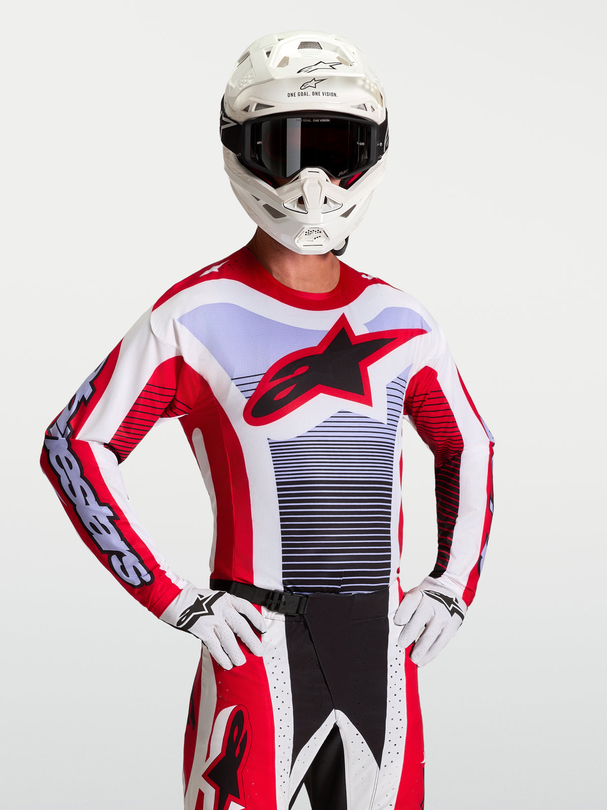 Alpinestars Techstar Maven Jersey, Men's Motocross Gear, Red and White, featuring an athletic race fit and star logo.