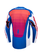 Alpinestars Techstar Maven trøje, motocrosstrøje set bagfra, blå og rød, åndbar med laserudskåret ventilation.