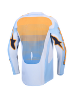 Alpinestars Techstar Maven trøje, blå og orange motocrosstrøje set bagfra med laserskåret ventilation og forlænget ryg.