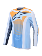 Alpinestars Techstar Maven trøje, blå og orange motocross-trøje med atletisk pasform og åndbart materiale.