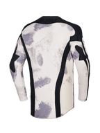 Alpinestars 2026 Racer Lahnd trøje, motocross-trøje, Sand Camo med off-white og grå penselstrøgsmønstre, set bagfra med lodrette sorte mesh-paneler, sort krave og forlænget rygprofil for dækning.