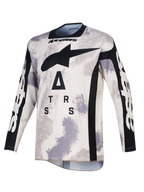 Alpinestars 2026 Racer Lahnd trøje, motocross-trøje, Sand Camo grå og hvid, med et stort sort A-stjerne-logo og stiliseret tekst på brystet, sort rund hals og sidepaneler, lange ærmer med hvid branding, professionelt off-road racertøj