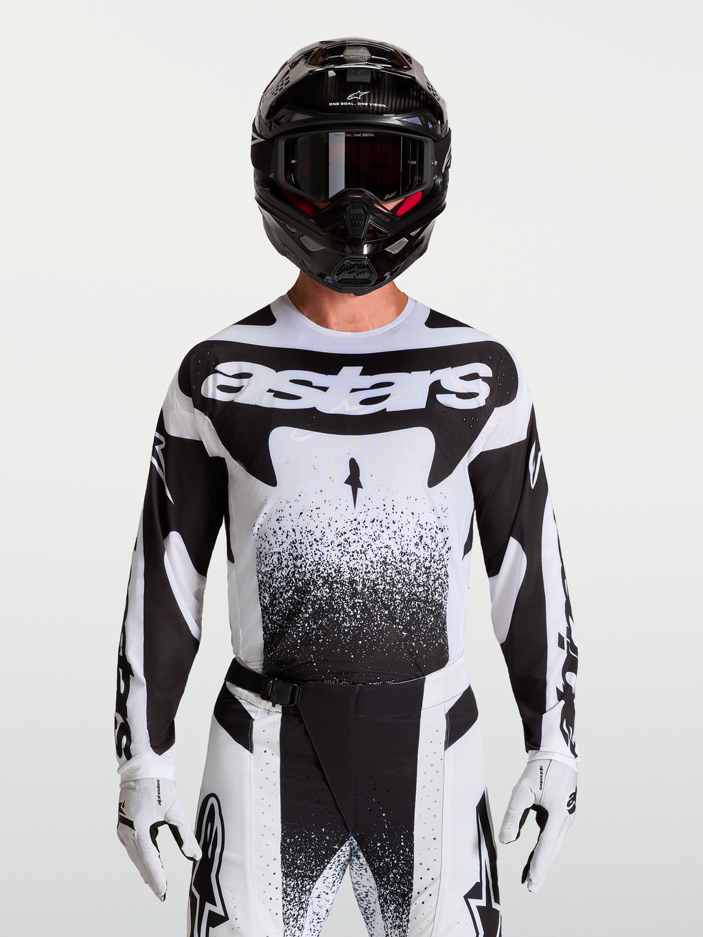 Alpinestars Techstar Swan trøje, herre-motocrosstrøje i sort og hvid, atletisk race fit og letvægtsmateriale til motocross.
