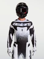 Alpinestars Techstar Swan trøje, herre-motocrosstrøje i sort og hvid, atletisk race fit og letvægtsmateriale til motocross.