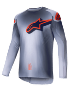 Alpinestars 2025 Supertech Lipan trøje, herre motocross trøje, grå og orange fluo, let atletisk race-pasform med laserskårne ventilationsperforeringer