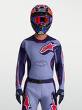 Alpinestars Racer Air Hunt Jersey, purple and pink fluo mesh motocross jersey, breathable race fit on-model.