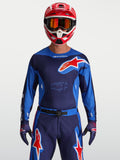 Alpinestars Racer Hunt trøje, herre-motocrosstrøje i blå og rød, ergonomisk racepasform i fugttransporterende poly-stof.