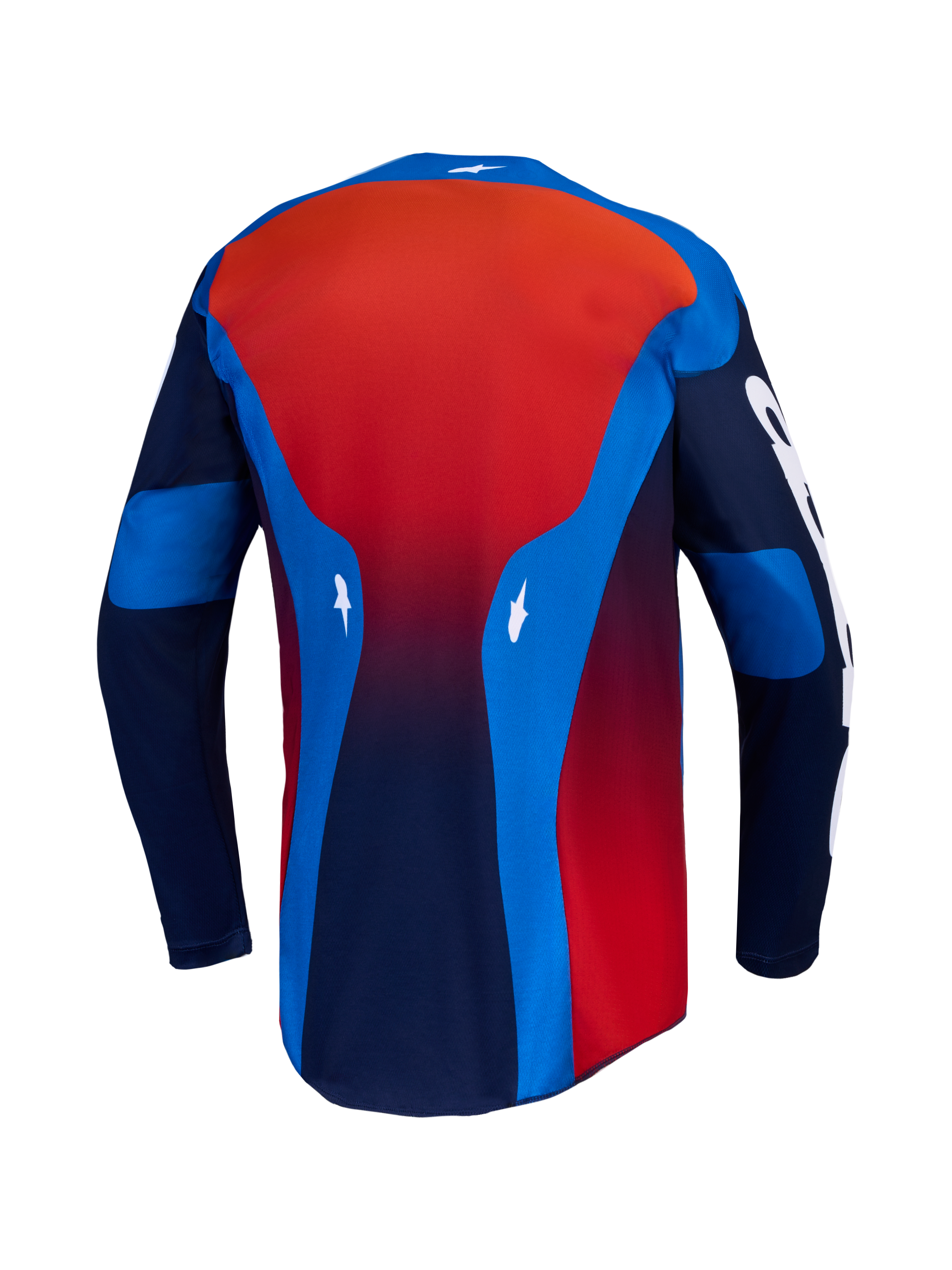 Alpinestars Racer Hunt Trøje, motocrosstrøje til terrænkørsel, blå og rød, let fugttransporterende materiale, set bagfra