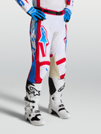 Alpinestars Racer Hunt bukser til motocross, hvid, rød og blå med læderforstærkning på knæene, herre