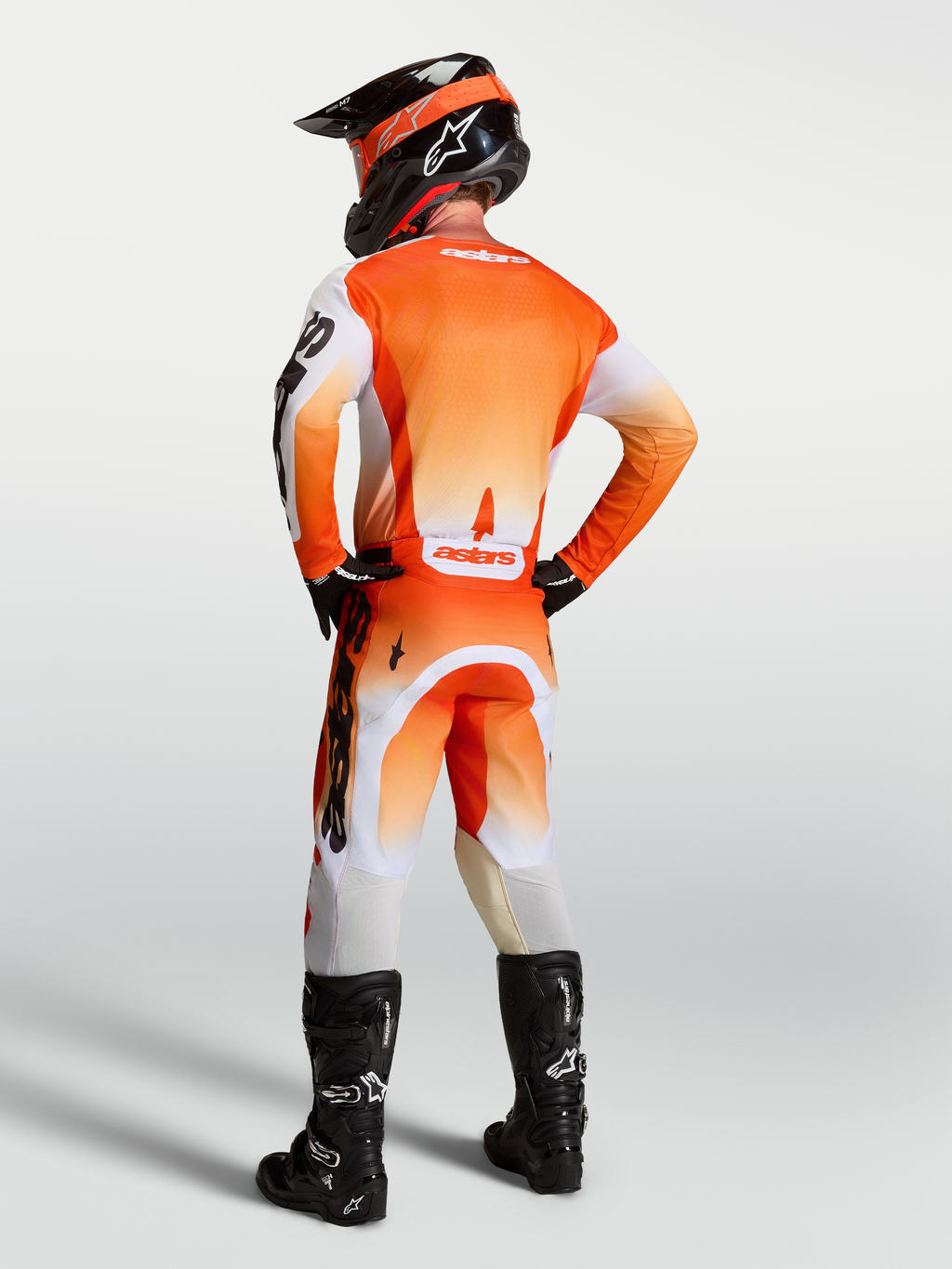 Alpinestars Racer Amber Trøje, orange og hvid motocrosstrøje set bagfra, fugttransporterende poly-stof i race pasform