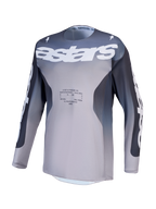 Alpinestars Racer Amber Trøje, herre-motocrosstrøje i grå og lys lilla, åndbart polyfabric med stort logo på brystet.
