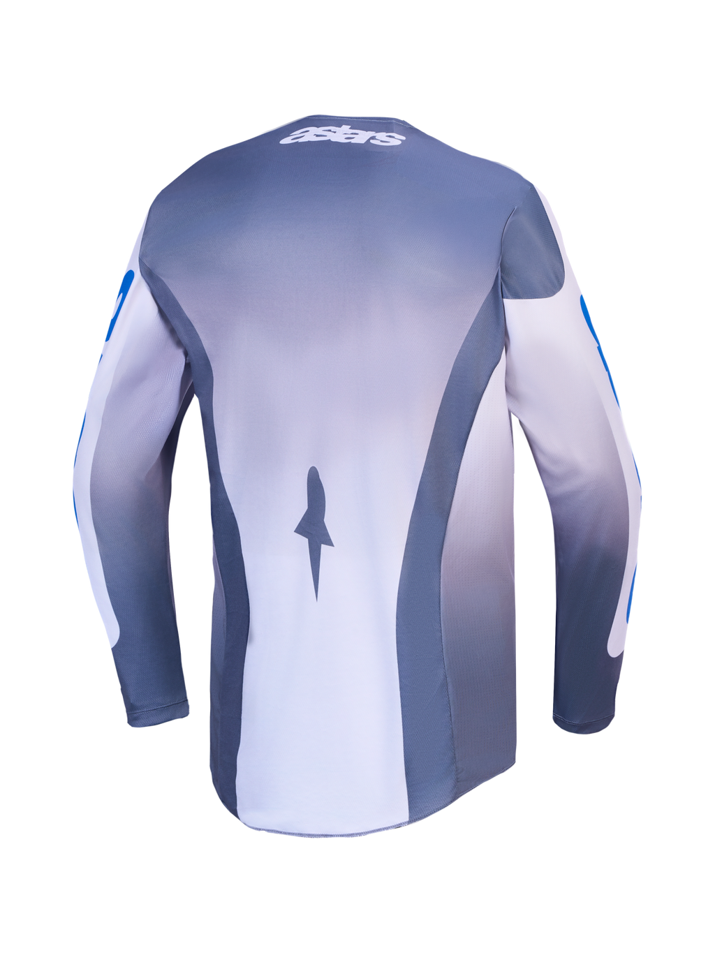 Alpinestars Racer Amber trøje og 2027 Gear Set, herre-motocrosstrøje, grå og blå, set bagfra med åndbare mesh-paneler.