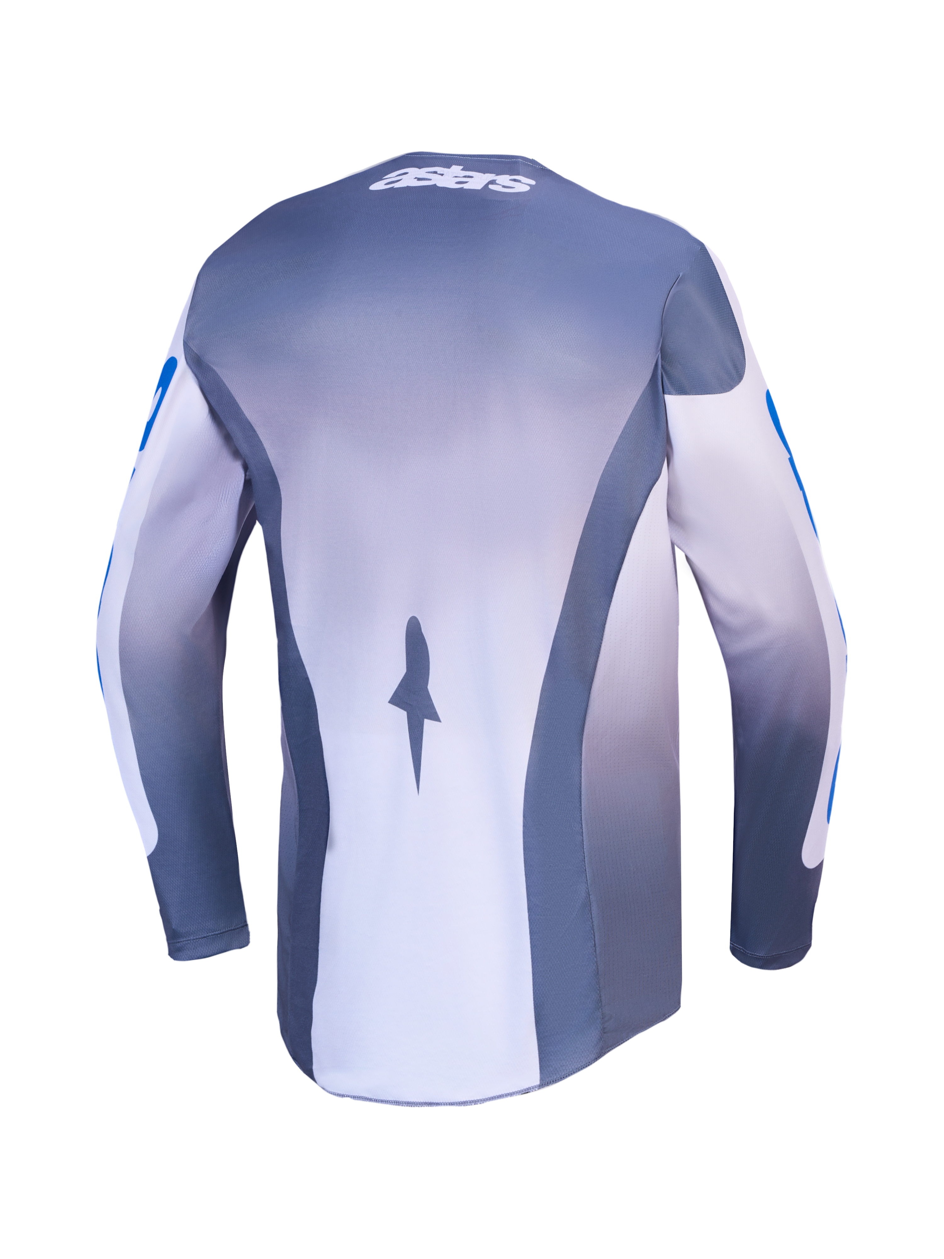 Alpinestars Racer Amber trøje og 2027 Gear Set, herre-motocrosstrøje, grå og blå, set bagfra med åndbare mesh-paneler.