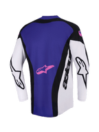 Alpinestars 2026 Techstar Knif trøje, motocross-trøje, sort, lysegrå og lilla, set bagfra med et stort lilla rygpanel og lyserødt stjernelogo, hvide ærmer med sort Alpinestars-branding, atletisk race-pasform