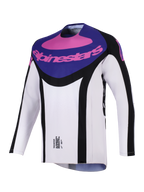 Alpinestars 2026 Techstar Knif trøje, motocross-trøje, sort, lysegrå og lilla, lilla brystpanel med lyserød Alpinestars-branding, sorte sideaccenter, let svedtransporterende materiale til off-road ydeevne